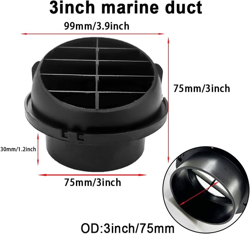 AIMCOCO Store 75mm/3inch Diesel Engine Parking Heater Duct Vent Outlet,360 Degrees Rotatable Universal Coolant/Warm AC Heat Air Conditioning Ducting Vent Outlet, Car Heater Ducting(1pc) - Image 2